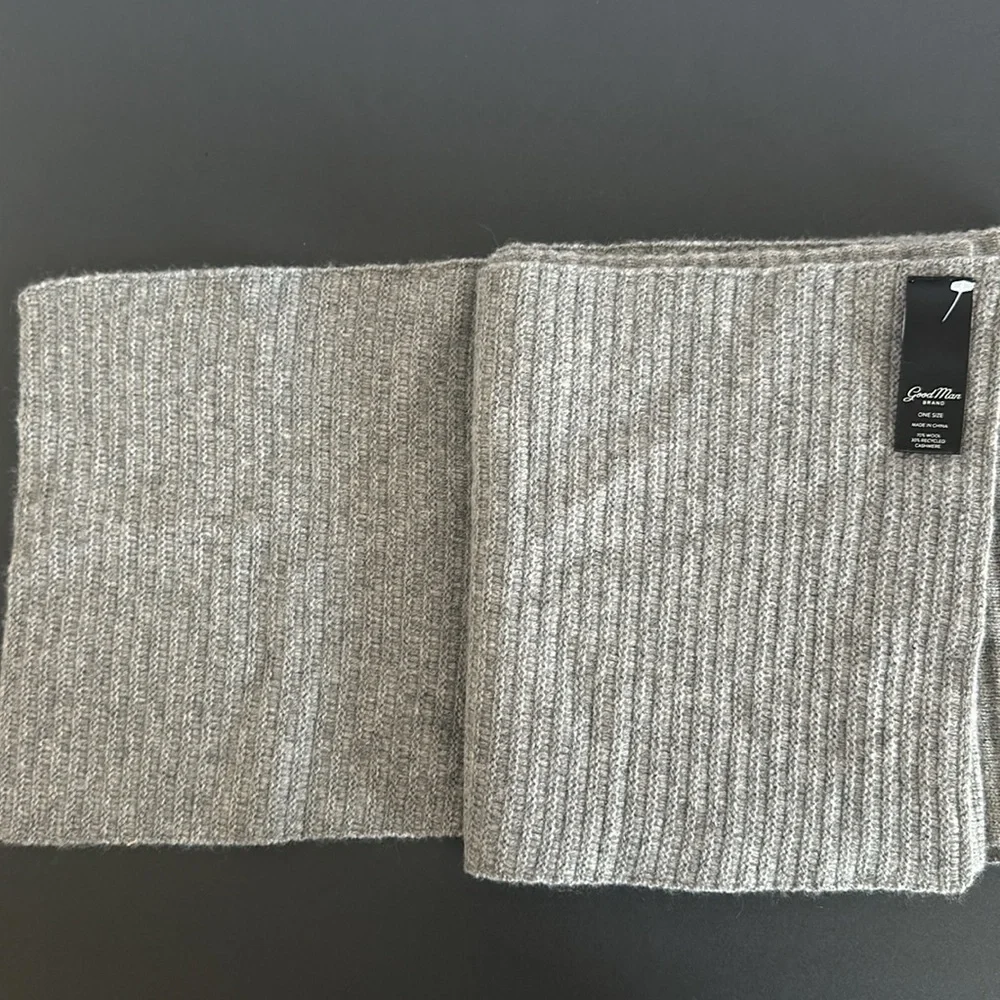 Good Man Brand Ottoman Rib Wool & Cashmere Scarf in Grey Heather New